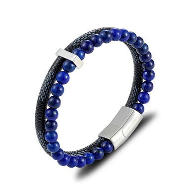 Leather & Natural Stones Lapis,Wood Jasper & Onyx ENERGY BOOST Mens Bracelet